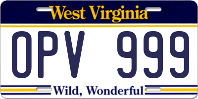 WV license plate OPV999