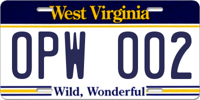 WV license plate OPW002
