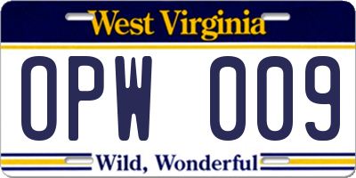 WV license plate OPW009