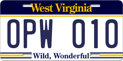 WV license plate OPW010