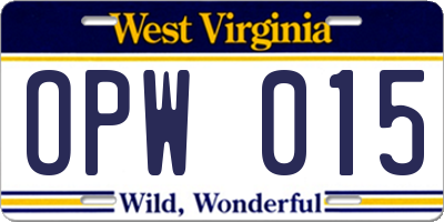 WV license plate OPW015
