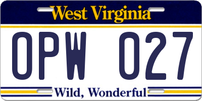 WV license plate OPW027