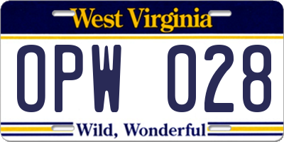 WV license plate OPW028