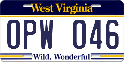 WV license plate OPW046