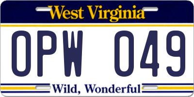 WV license plate OPW049