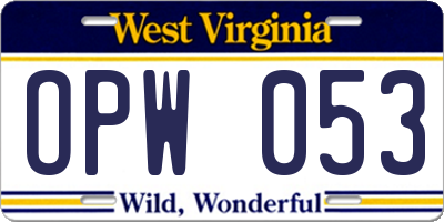 WV license plate OPW053
