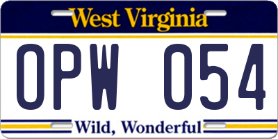WV license plate OPW054