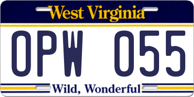 WV license plate OPW055