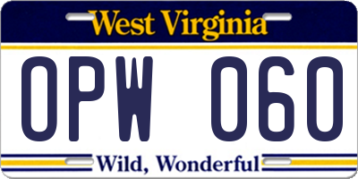 WV license plate OPW060
