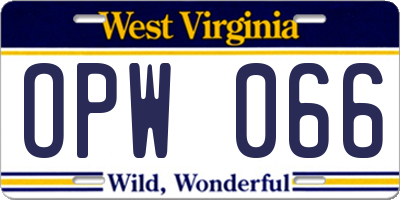 WV license plate OPW066