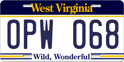WV license plate OPW068