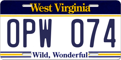 WV license plate OPW074