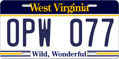 WV license plate OPW077