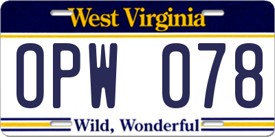 WV license plate OPW078
