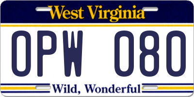 WV license plate OPW080
