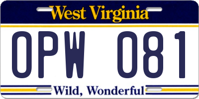 WV license plate OPW081