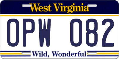 WV license plate OPW082
