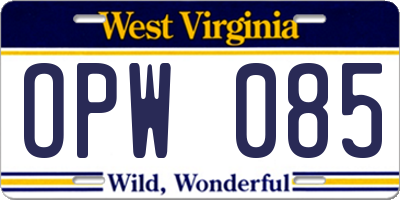 WV license plate OPW085