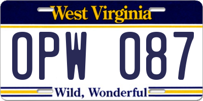 WV license plate OPW087