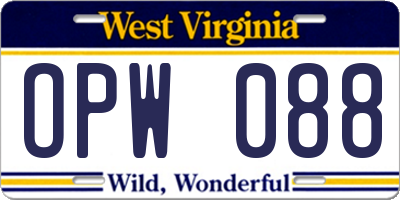 WV license plate OPW088