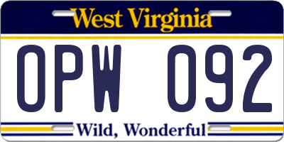 WV license plate OPW092