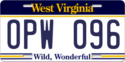 WV license plate OPW096