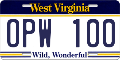 WV license plate OPW100