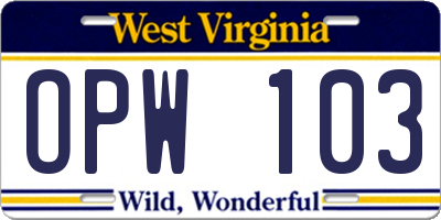 WV license plate OPW103