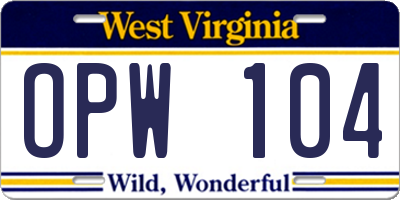 WV license plate OPW104