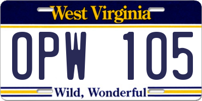 WV license plate OPW105