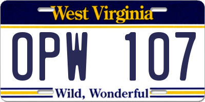 WV license plate OPW107