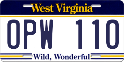 WV license plate OPW110