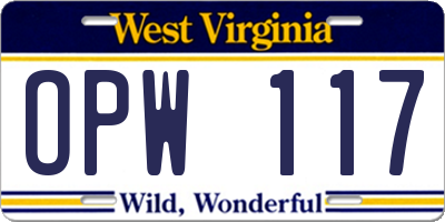 WV license plate OPW117
