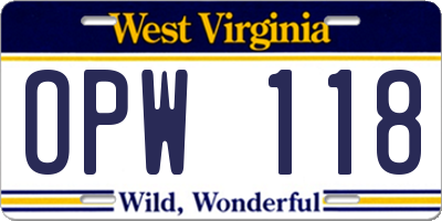 WV license plate OPW118