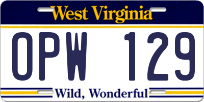 WV license plate OPW129