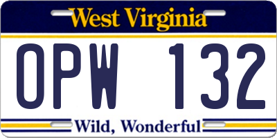 WV license plate OPW132