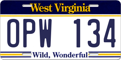 WV license plate OPW134