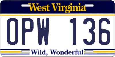 WV license plate OPW136