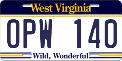 WV license plate OPW140