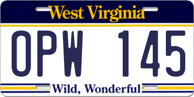 WV license plate OPW145
