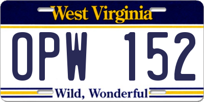 WV license plate OPW152