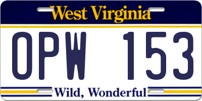 WV license plate OPW153