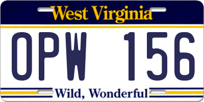 WV license plate OPW156