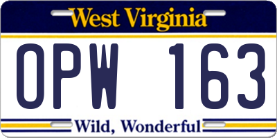WV license plate OPW163