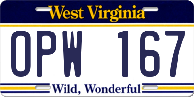 WV license plate OPW167