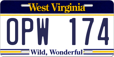 WV license plate OPW174