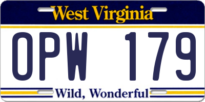 WV license plate OPW179