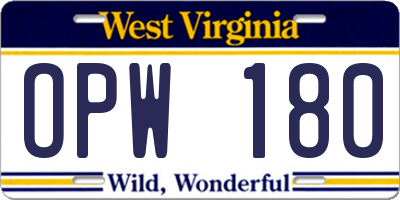 WV license plate OPW180
