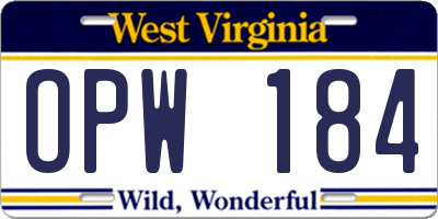 WV license plate OPW184