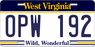 WV license plate OPW192